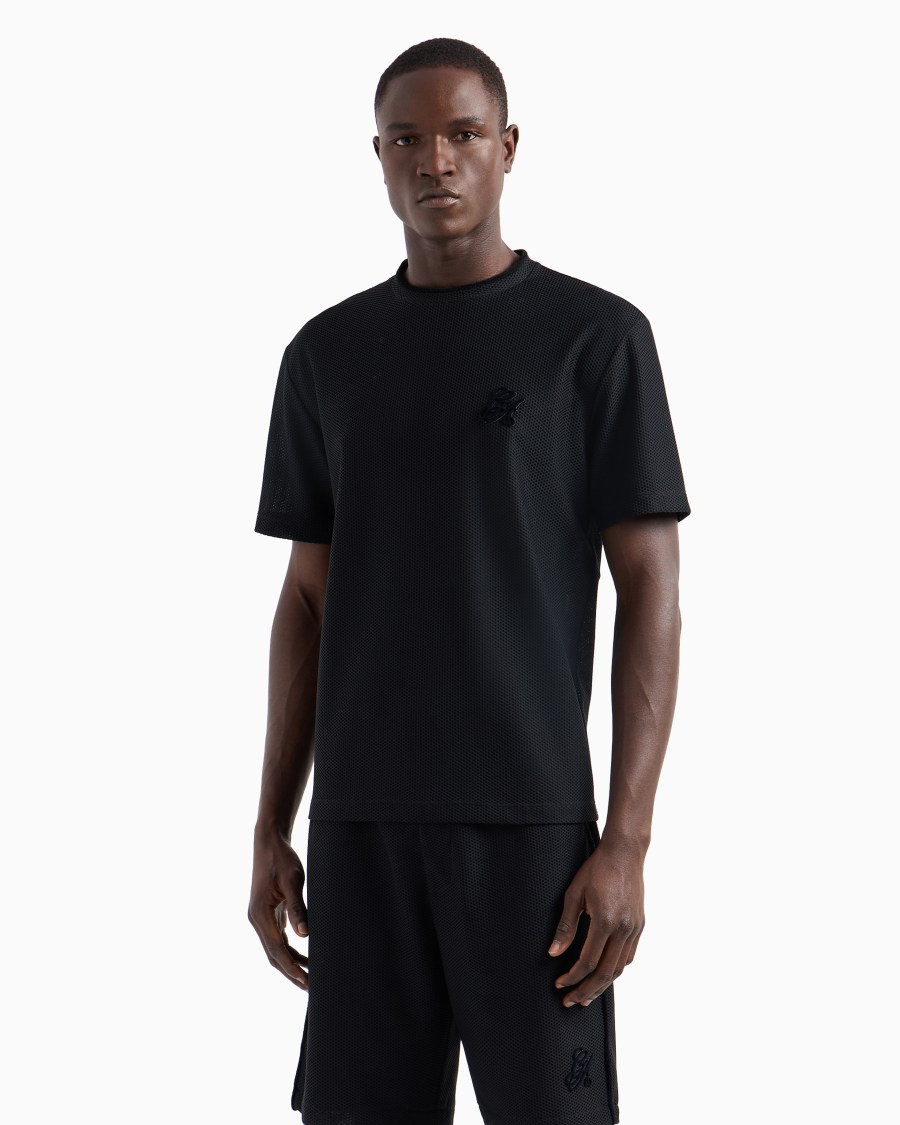 The world of armani T-SHIRT GIROCOLLO IN GAUFRÉ TECNICO CON LOGO FLOCCATO Lightning offer