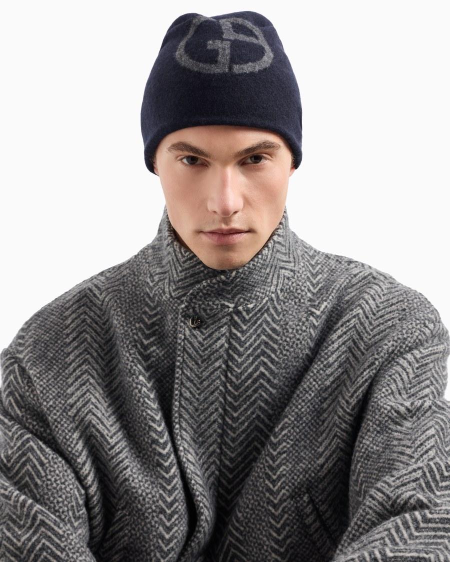 The world of armani BEANIE IN CASHMERE CON LOGO JACQUARD Super Saving Price