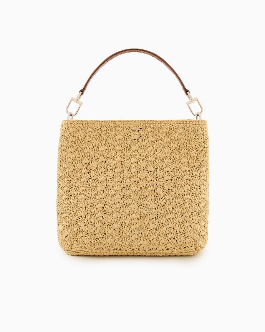 The world of armani BORSA A SPALLA MEDIA IN RAFIA PUNTO VENTAGLIO E PELLE Super sconto