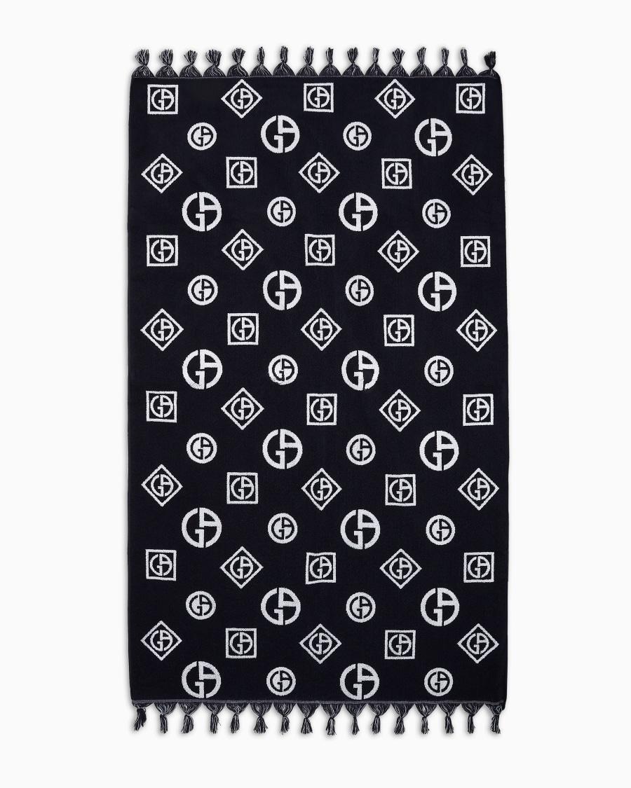 The world of armani TELO MARE IN SPUGNA DI COTONE JACQUARD LOGO ALL-OVER Flash Sale