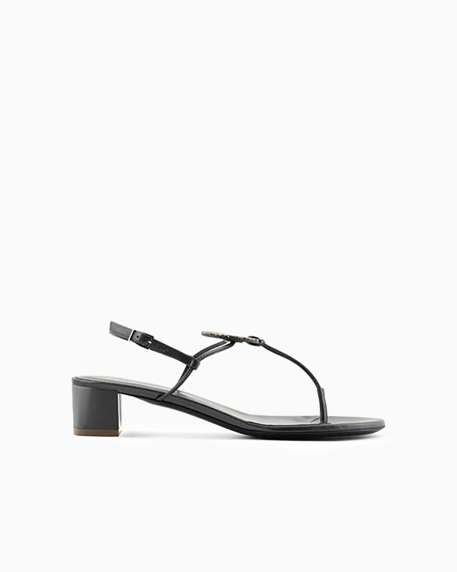 The world of armani SANDALI INFRADITO CON TACCO IN NAPPA LAMINATA