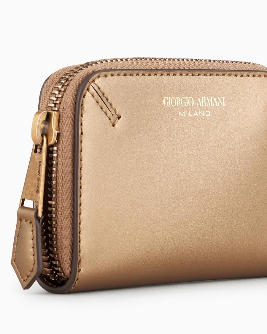 The world of armani PORTACARTE ZIPAROUND LA PRIMA IN PELLE LAMINATA Grandi sconti