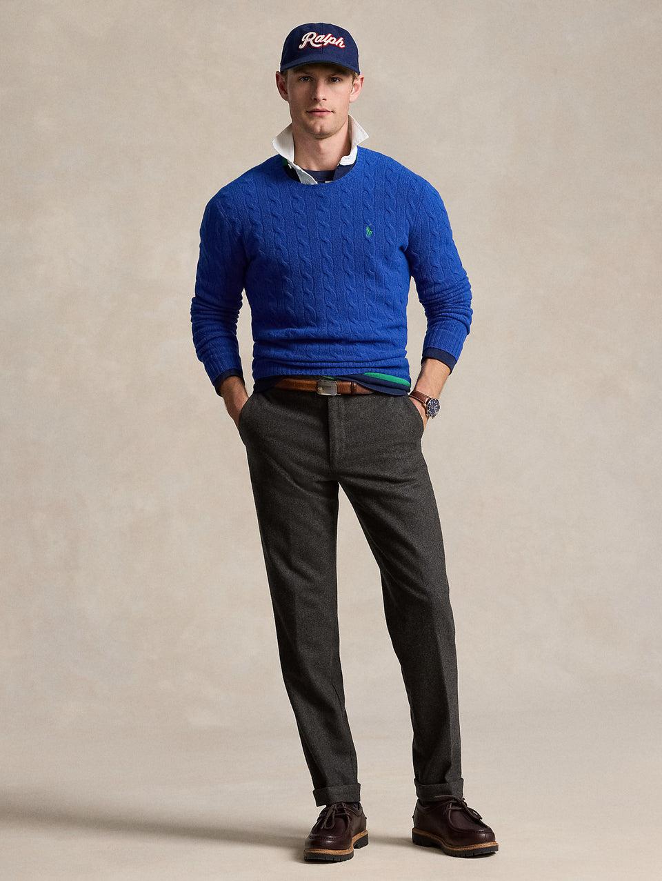 RALPH LAUREN Maglia in Lana e Cashmere a Trecce Blu Saldi