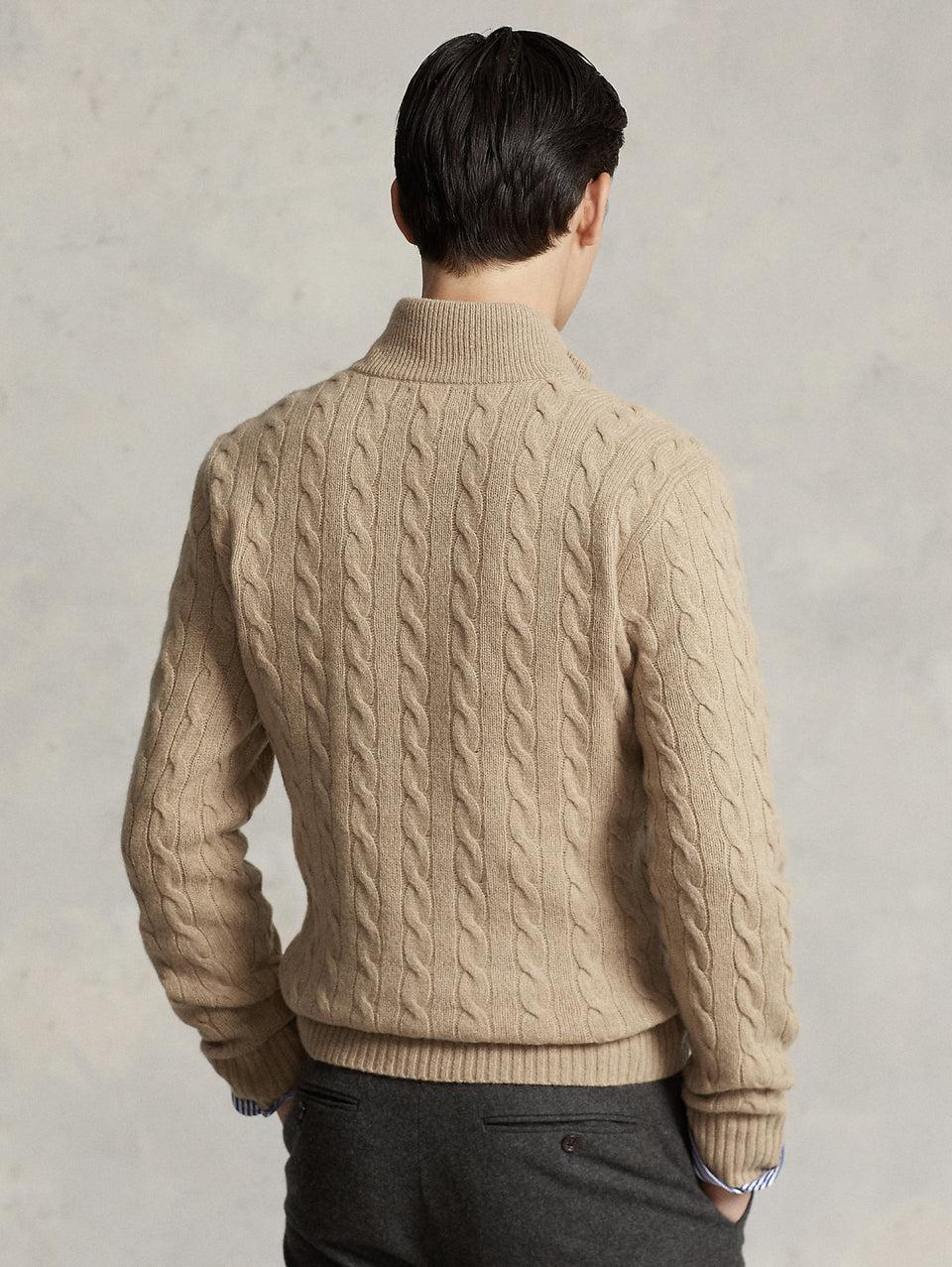 RALPH LAUREN Maglia Mezza Zip a Trecce Cammello Vendita Economica