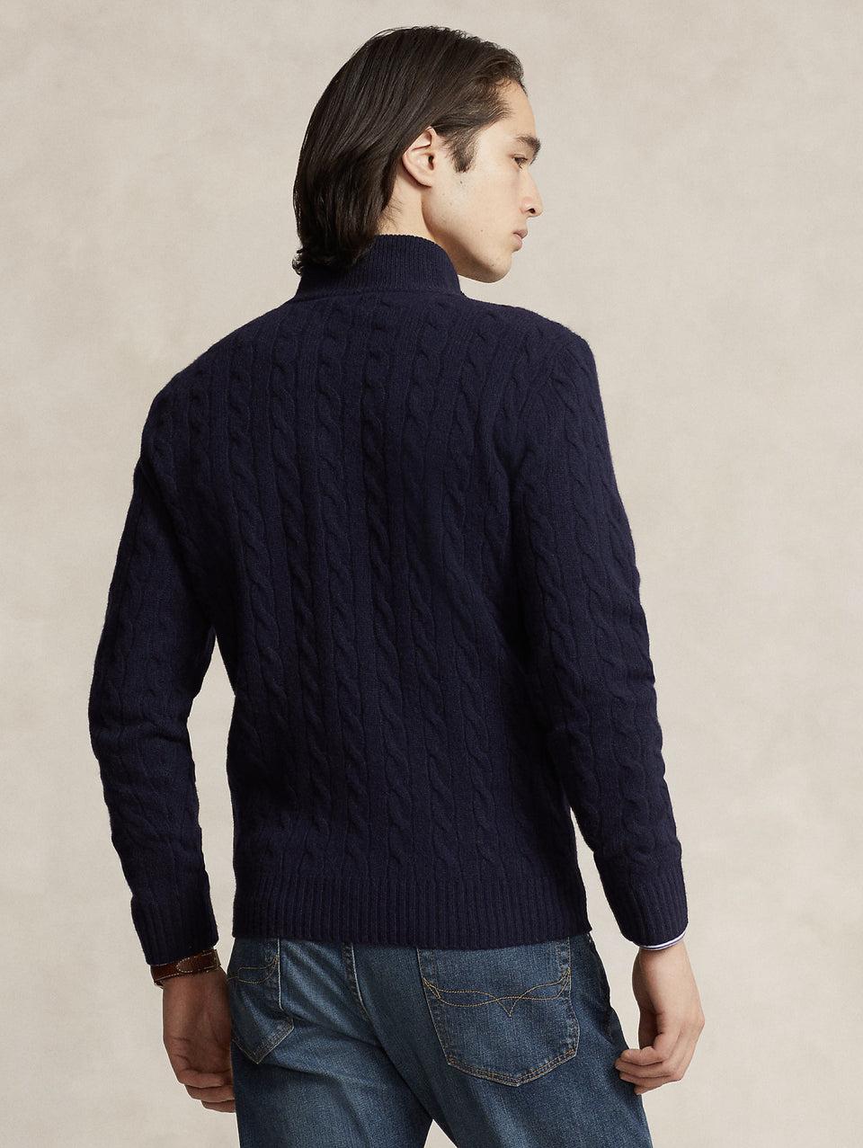 RALPH LAUREN Maglia Mezza Zip a Trecce Blu In Saldo