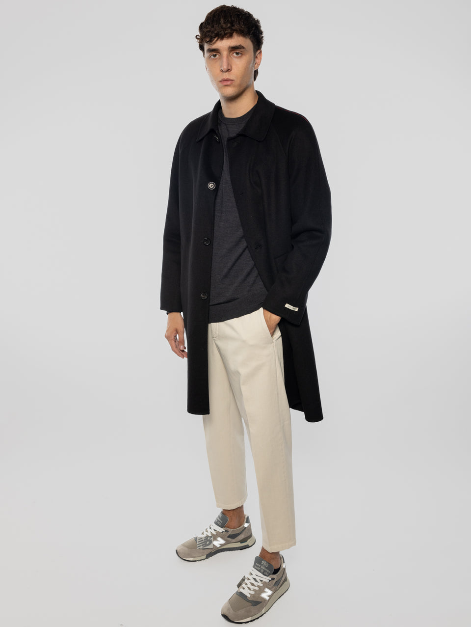 PALTò Cappotto Lungo in Double Marcello Nero Spedizione Gratuita