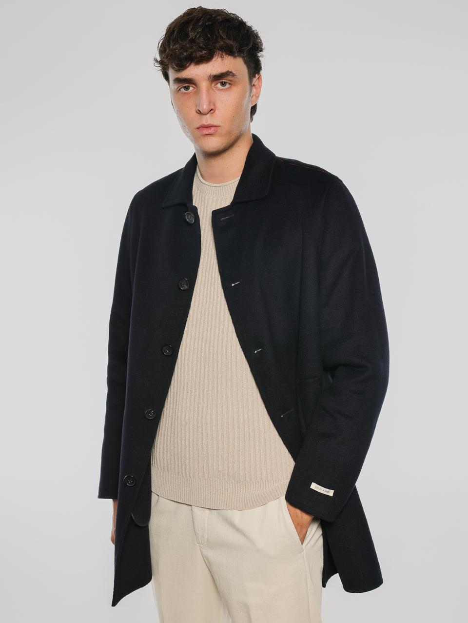 PALTò Cappotto Monopetto in Double Alfredo Blu Qualità Garantita
