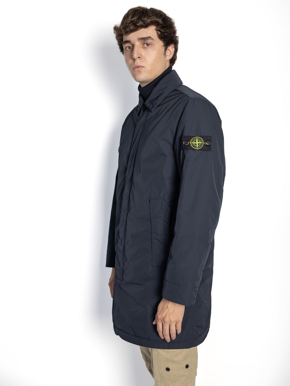 STONE ISLAND Cappotto in Micro Twill con Imbottitura Blu Negozi Online