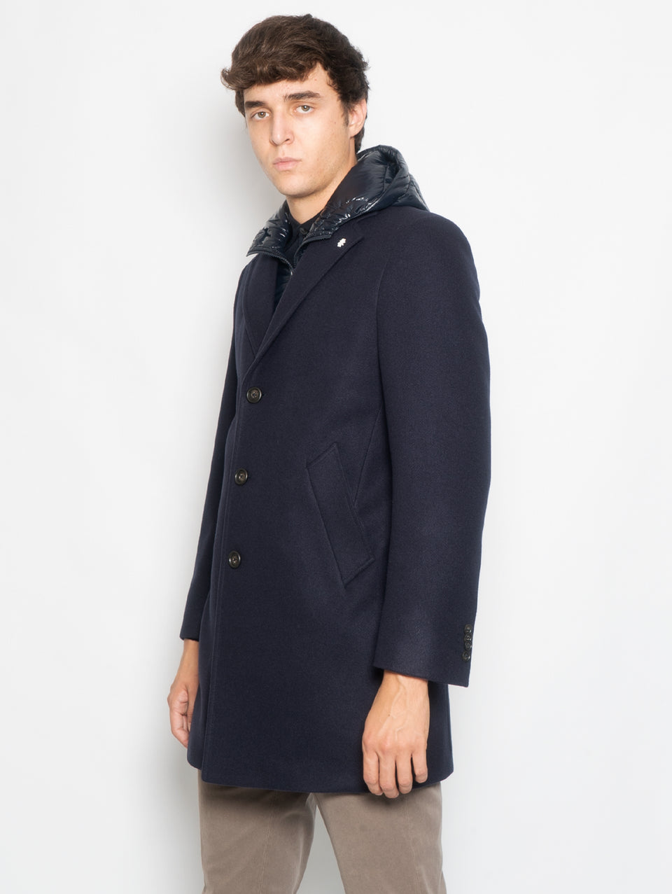 MANUEL RITZ Cappotto con Pettorina e Cappuccio Staccabile Blu Sottocosto