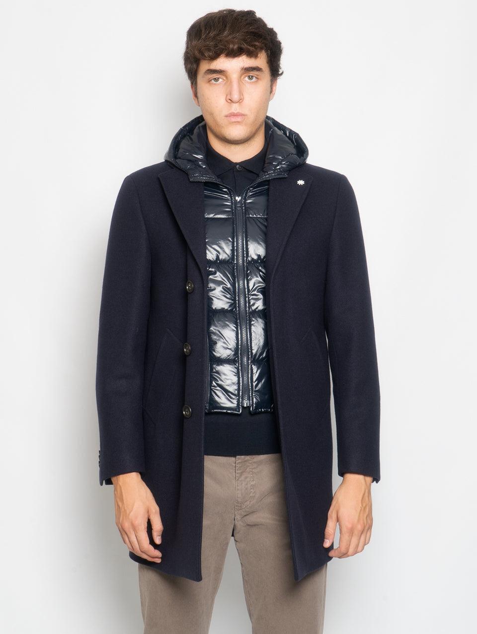 MANUEL RITZ Cappotto con Pettorina e Cappuccio Staccabile Blu Sottocosto