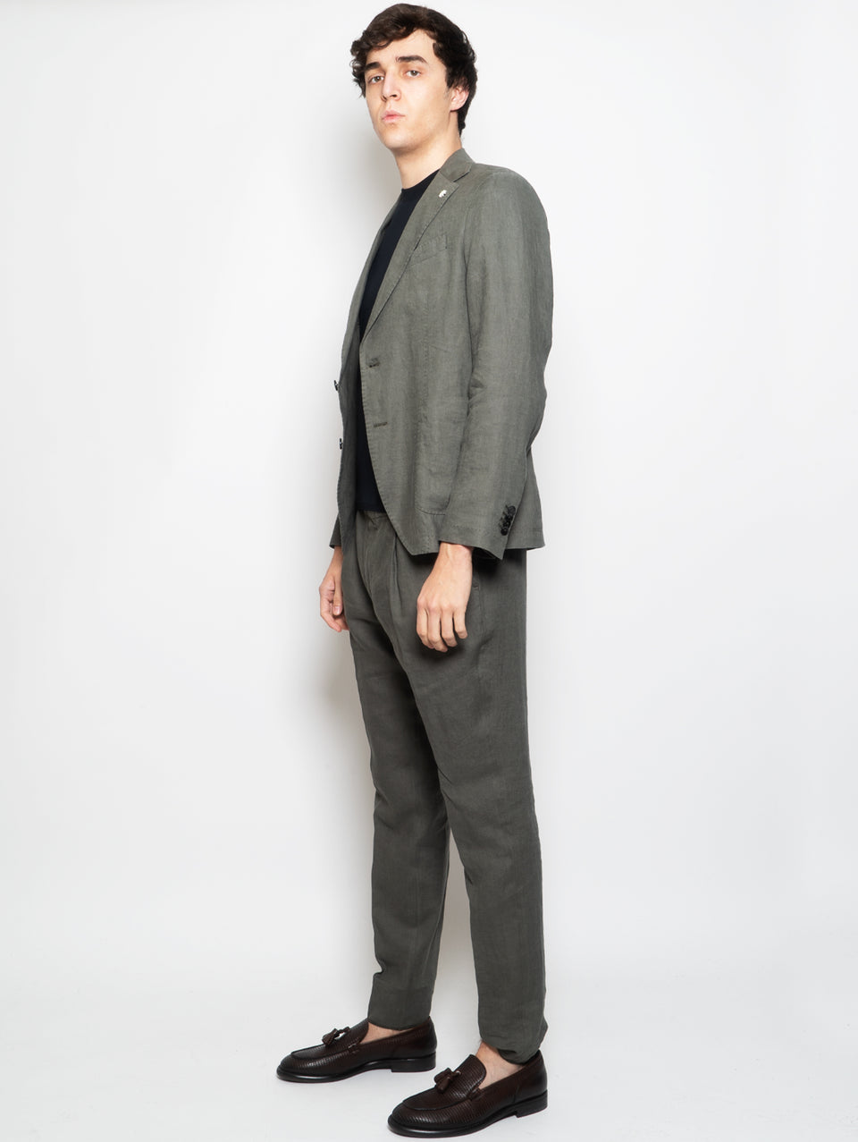MANUEL RITZ Completo in Lino Lavato Verde Moda