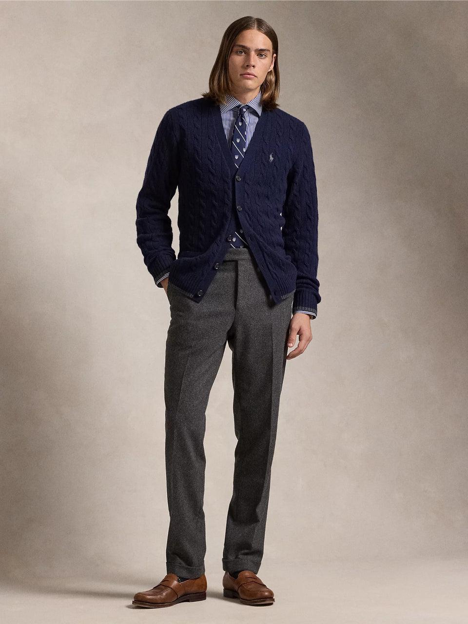 RALPH LAUREN Cardigan in Lana e Cashmere a Trecce Blu Italy