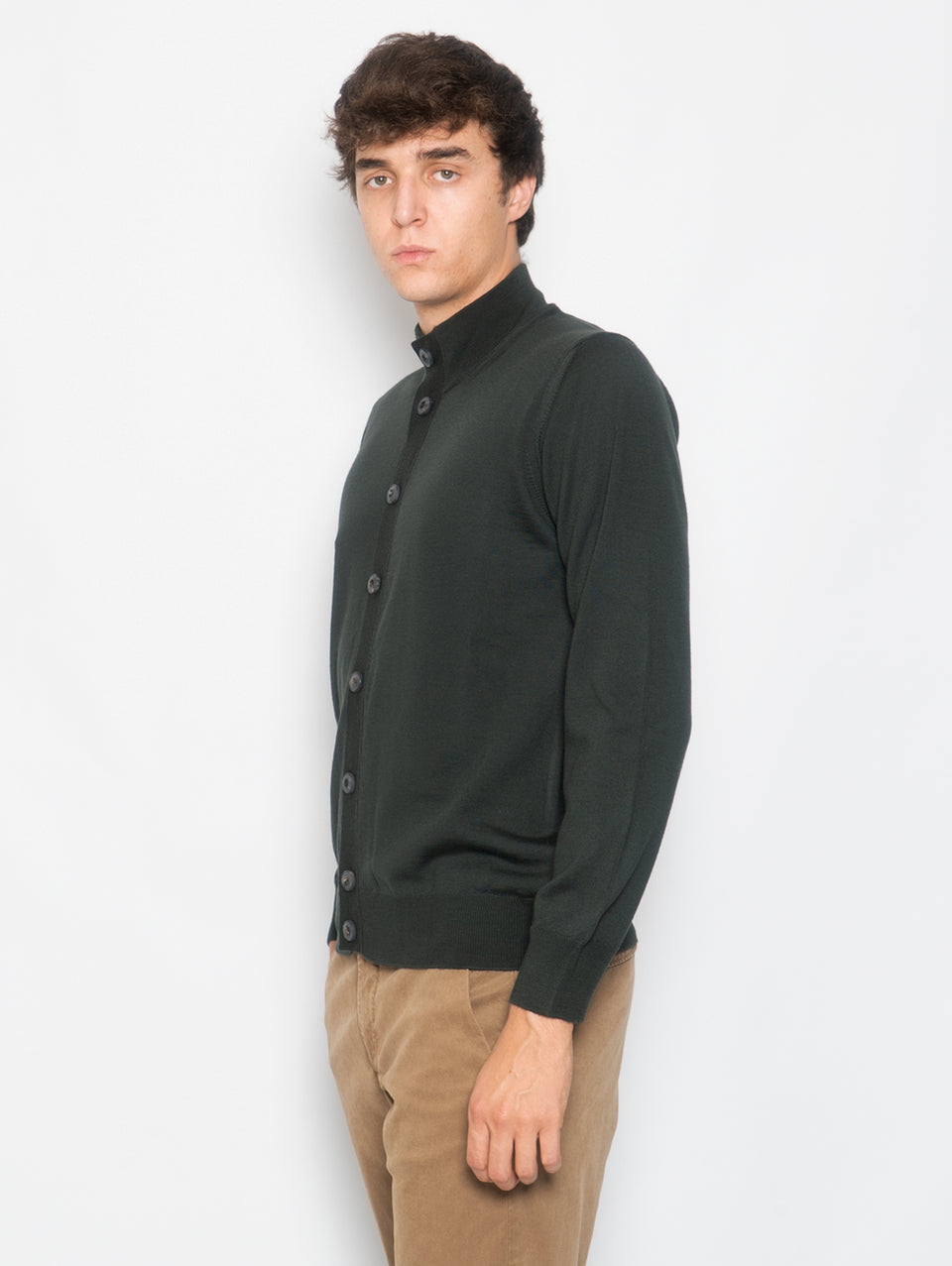 ALPHA STUDIO Cardigan con Bottoni in Merinos Selva Qualità