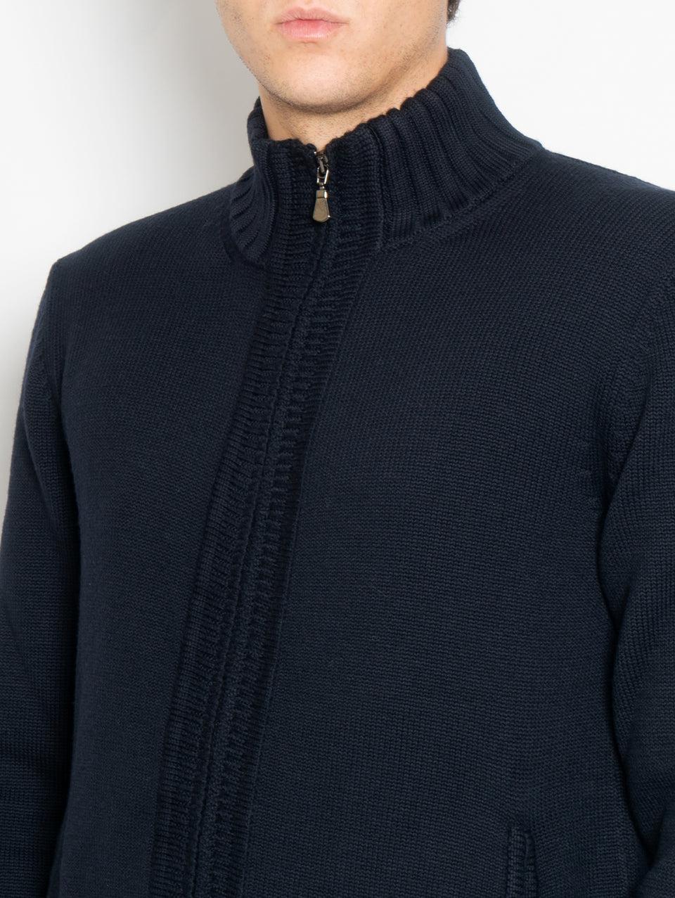 ALPHA STUDIO Cardigan in Maglia Full Zip Blu Spedizione Gratuita