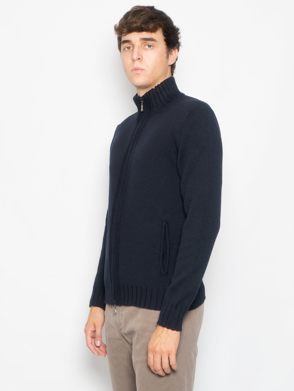 ALPHA STUDIO Cardigan in Maglia Full Zip Blu Spedizione Gratuita