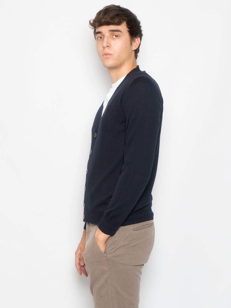 ALPHA STUDIO Cardigan con Taschino in Merinos Blu Soddisfazione Garantita