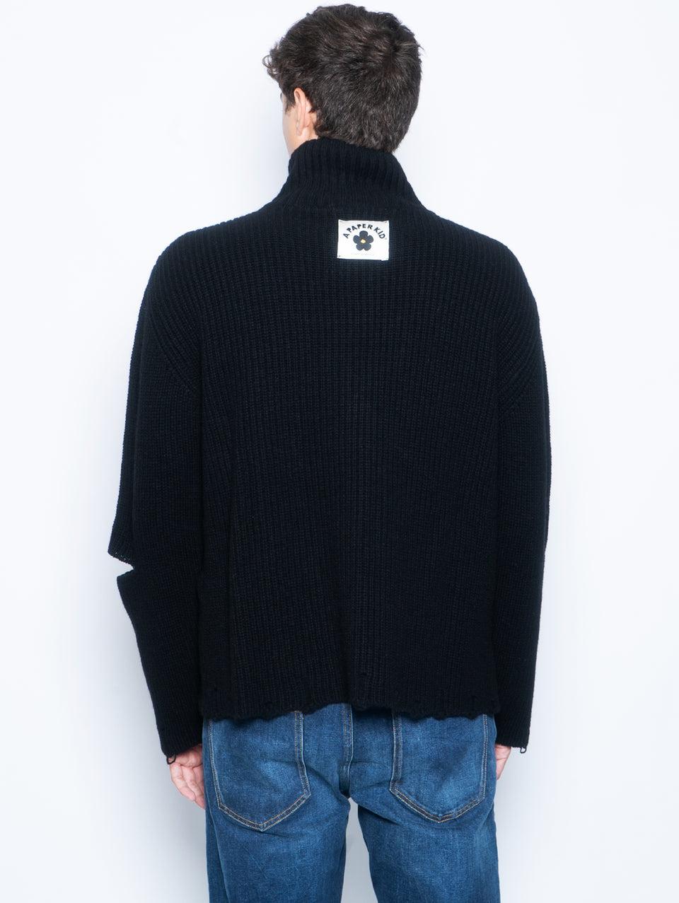 A PAPER KID Cardigan Full Zip Destroyed Nero Qualità Garantita