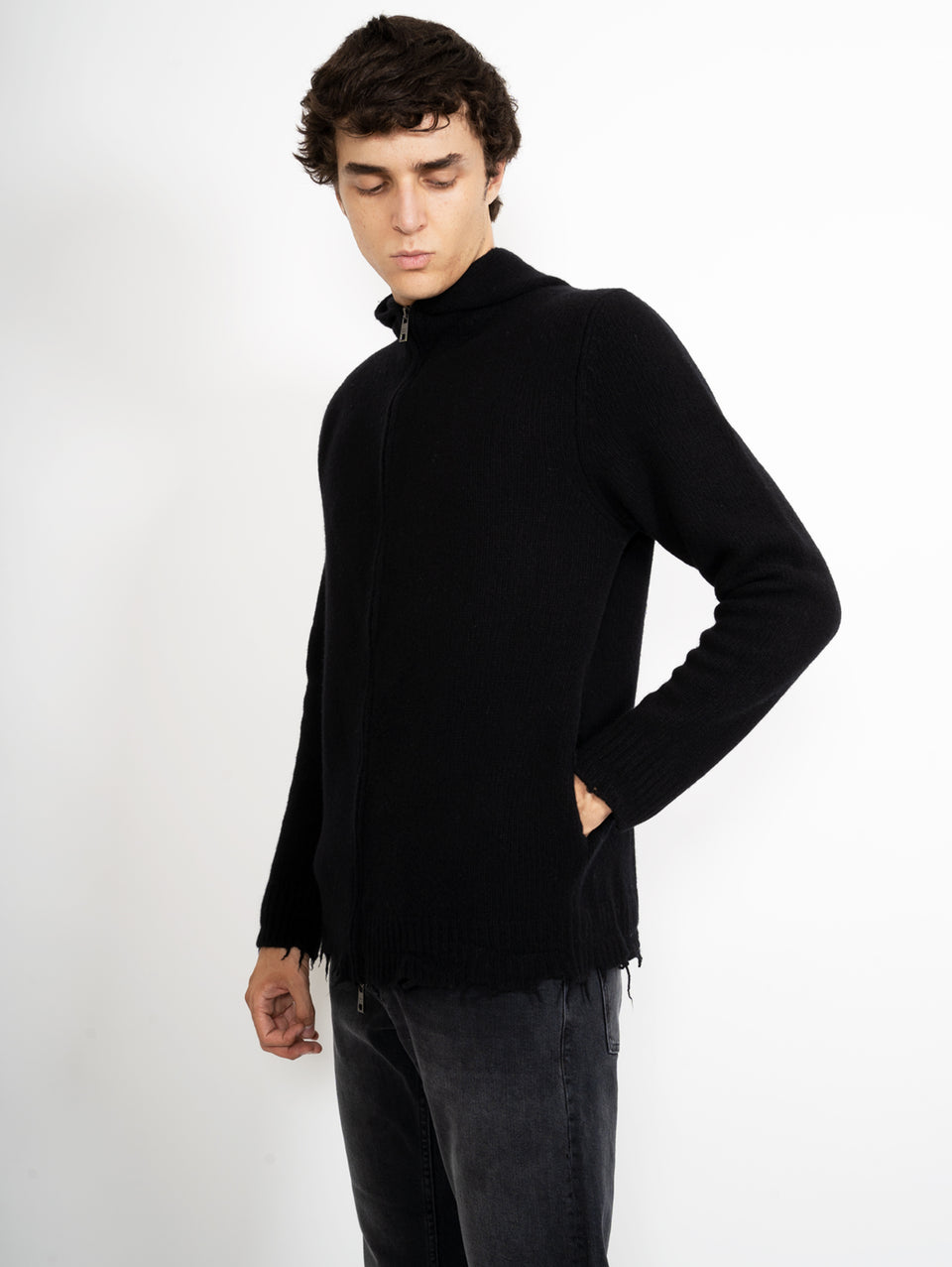 GIORGIO BRATO Cardigan in Maglia con Cappuccio Nero Consegna Veloce