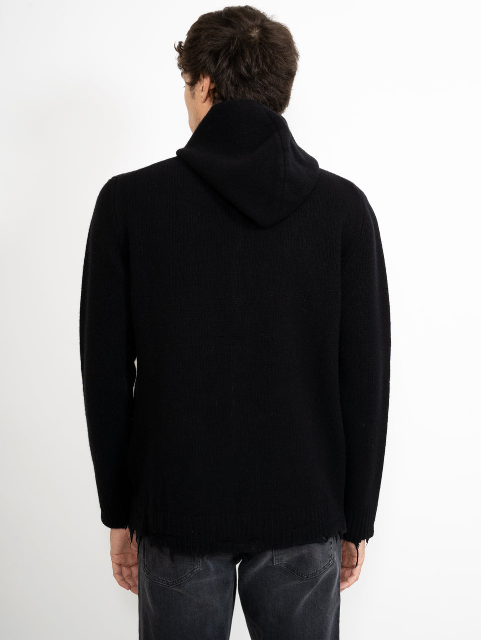 GIORGIO BRATO Cardigan in Maglia con Cappuccio Nero Consegna Veloce