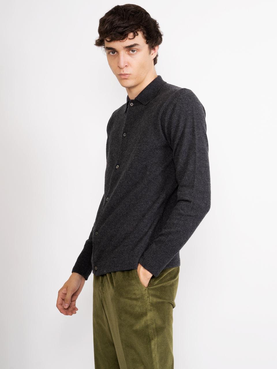 OFFICINE GÉNÉRALE Cardigan con Colletto a Polo Grigio Promozione Limitata