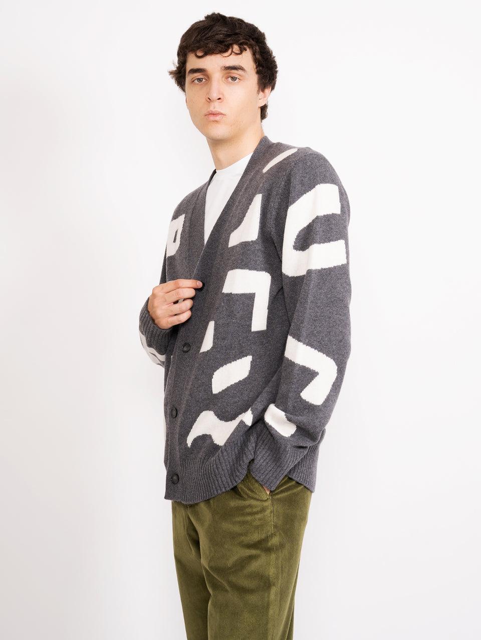OFFICINE GÉNÉRALE Cardigan con Intarsio a Contrasto Grigio Fino Al -60%