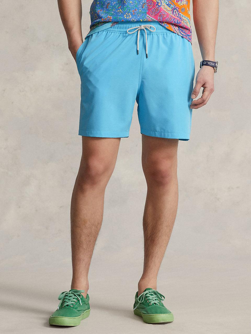 RALPH LAUREN Boxer da Mare Tinta Unita Traveler Turchese In Vendita