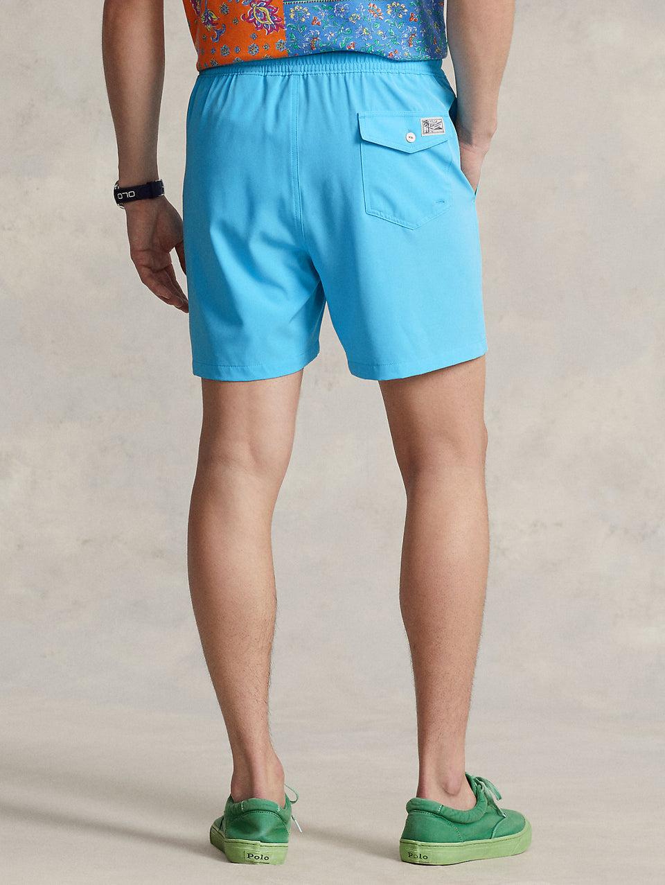 RALPH LAUREN Boxer da Mare Tinta Unita Traveler Turchese In Vendita
