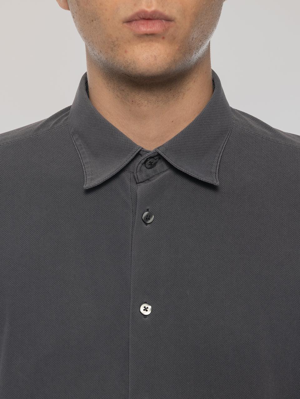 RRD Camicia in Piquet con Effetto Delavé Nero Vendita Calda