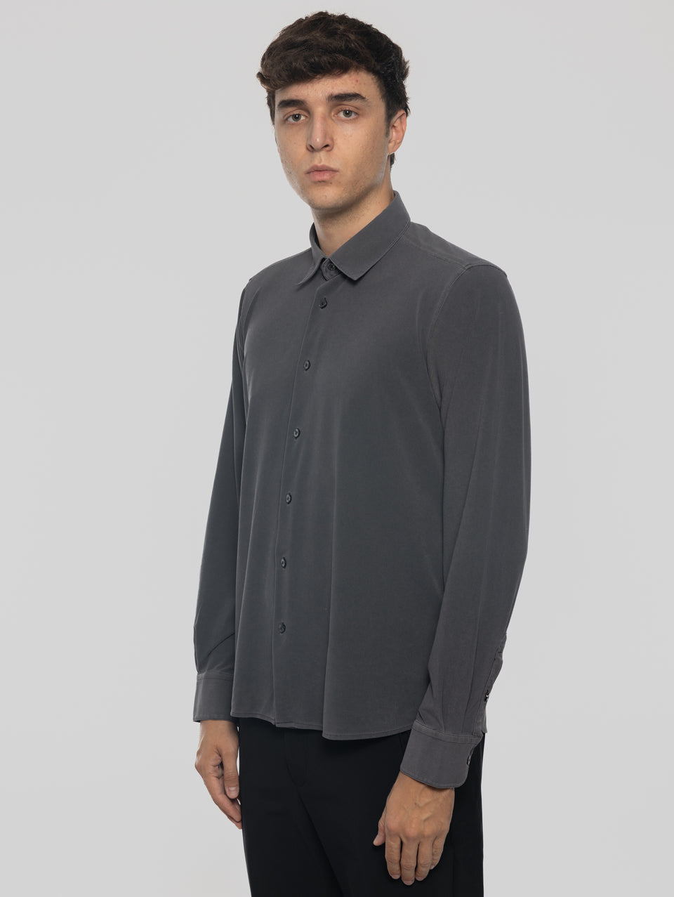 RRD Camicia in Piquet con Effetto Delavé Nero Vendita Calda