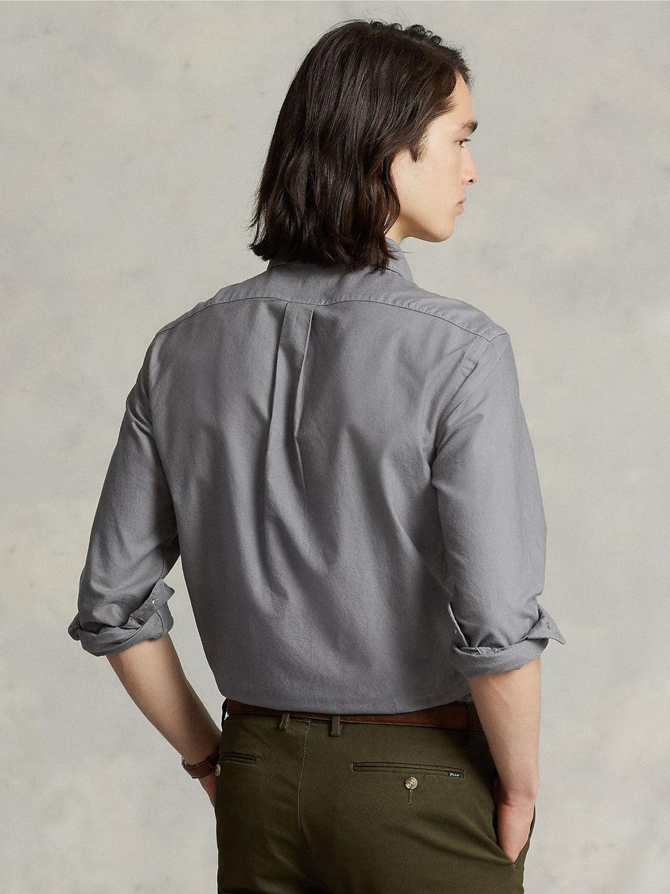 RALPH LAUREN Camicia in Cotone Oxford Slim Filt Grigia In Saldo