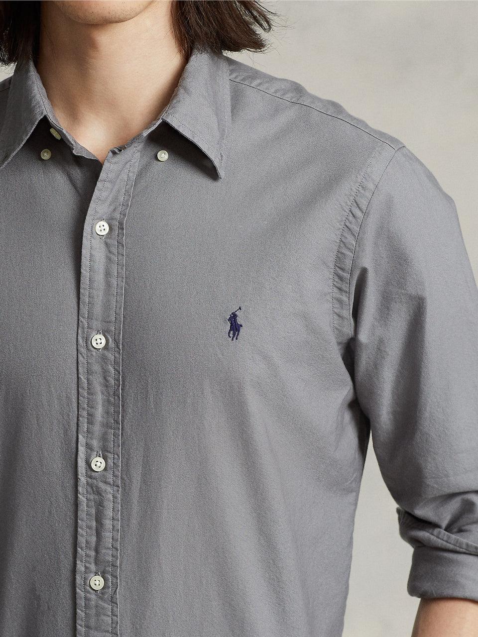 RALPH LAUREN Camicia in Cotone Oxford Slim Filt Grigia In Saldo