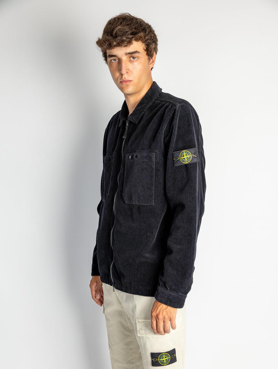 STONE ISLAND Overshirt in Velluto a Coste Blu Qualità