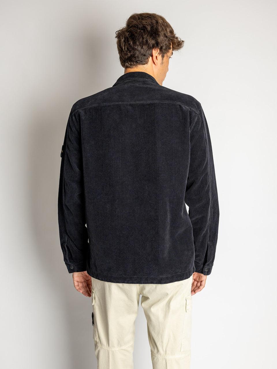 STONE ISLAND Overshirt in Velluto a Coste Blu Qualità