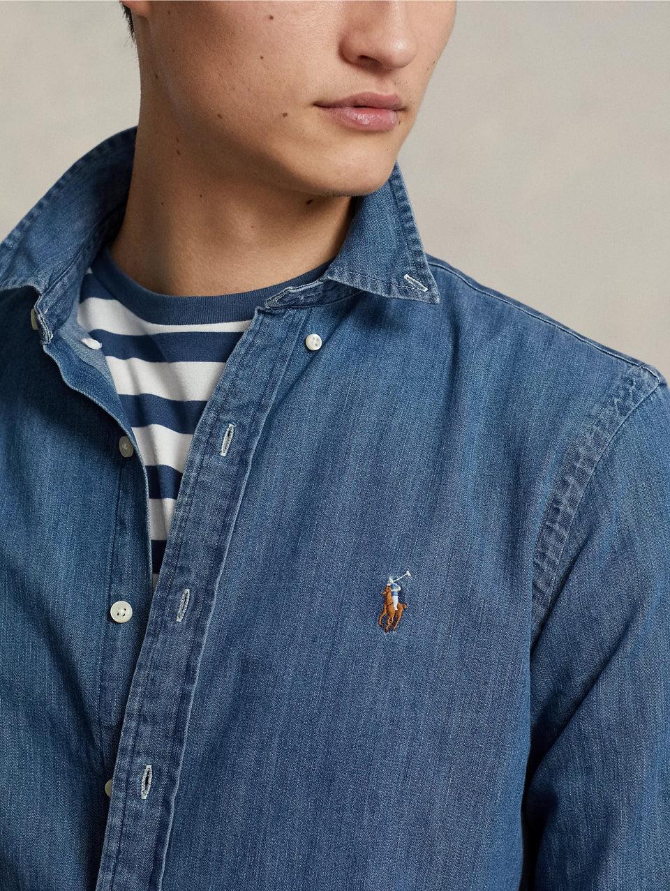 RALPH LAUREN Camicia in Denim Blu Promozione