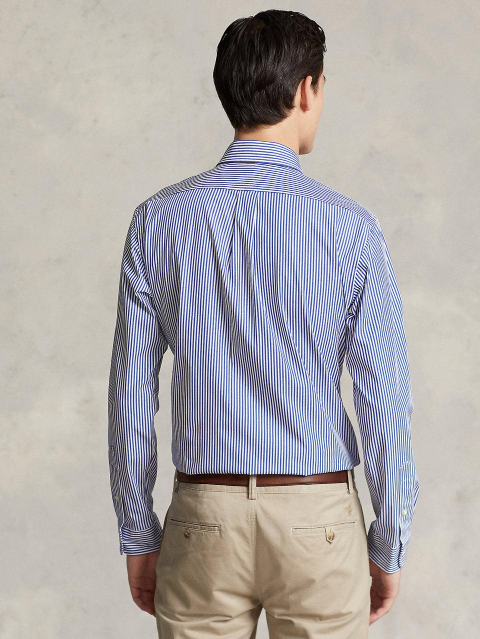 RALPH LAUREN Camicia in Popeline Elasticizzato a Righe Blu/Bianco Spedizione Gratuita