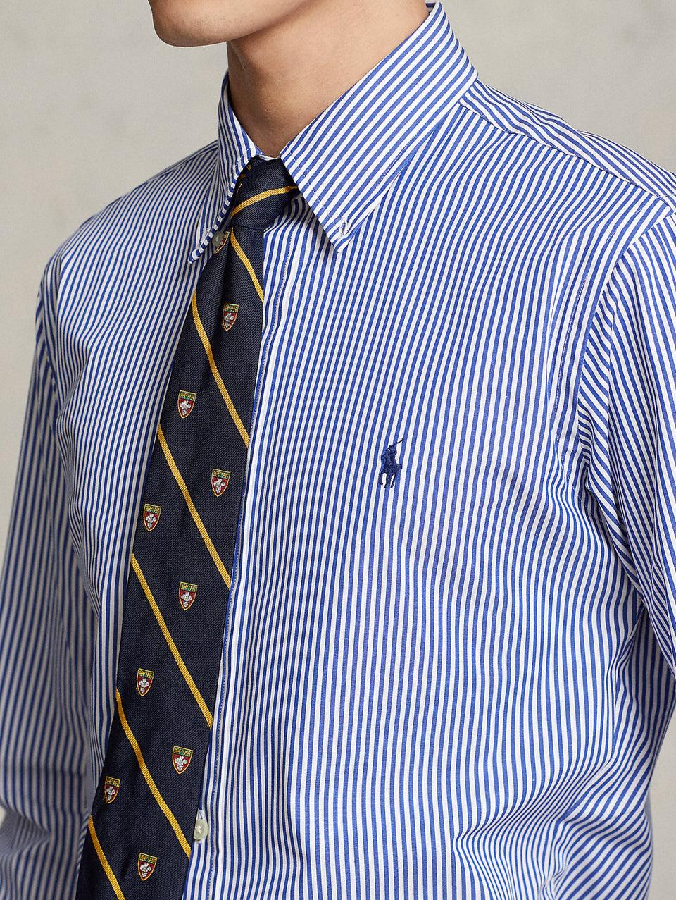 RALPH LAUREN Camicia in Popeline Elasticizzato a Righe Blu/Bianco Spedizione Gratuita