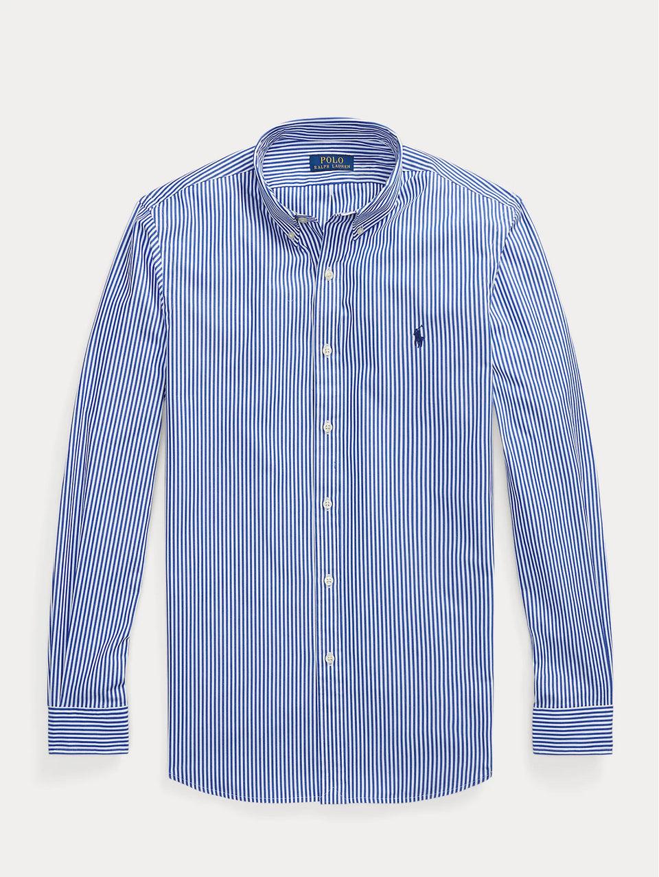 RALPH LAUREN Camicia in Popeline Elasticizzato a Righe Blu/Bianco Spedizione Gratuita
