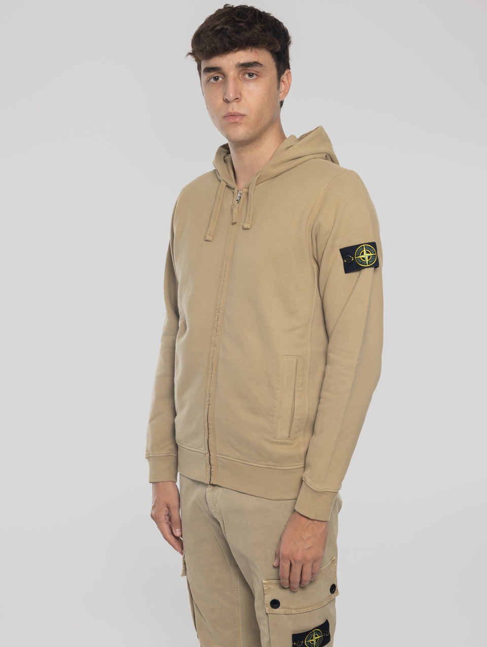 STONE ISLAND Felpa Full Zip in Cotone Organico Biscotto Promozione Limitata
