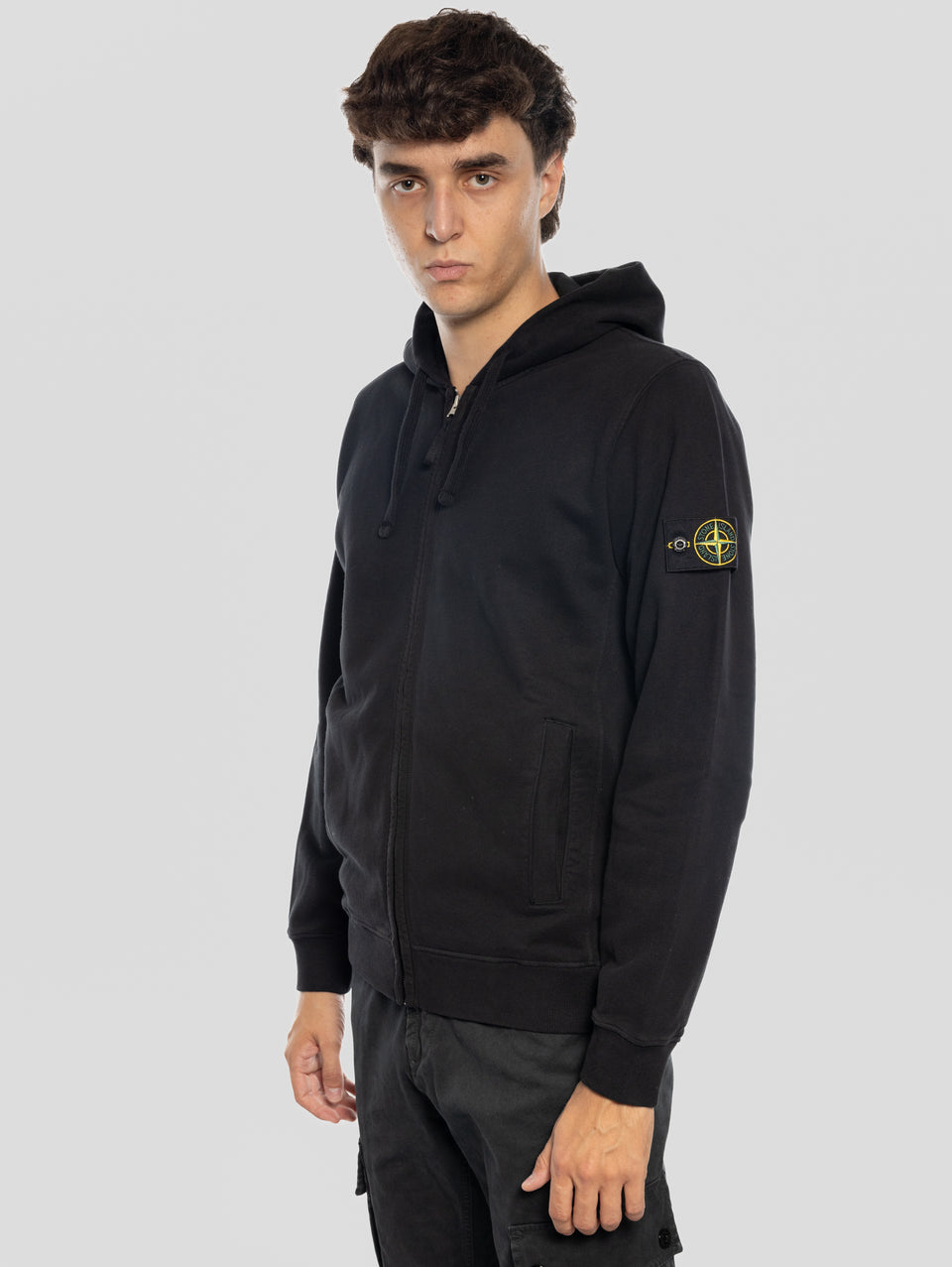 STONE ISLAND Felpa Full Zip in Cotone Organico Nero Shopping Online