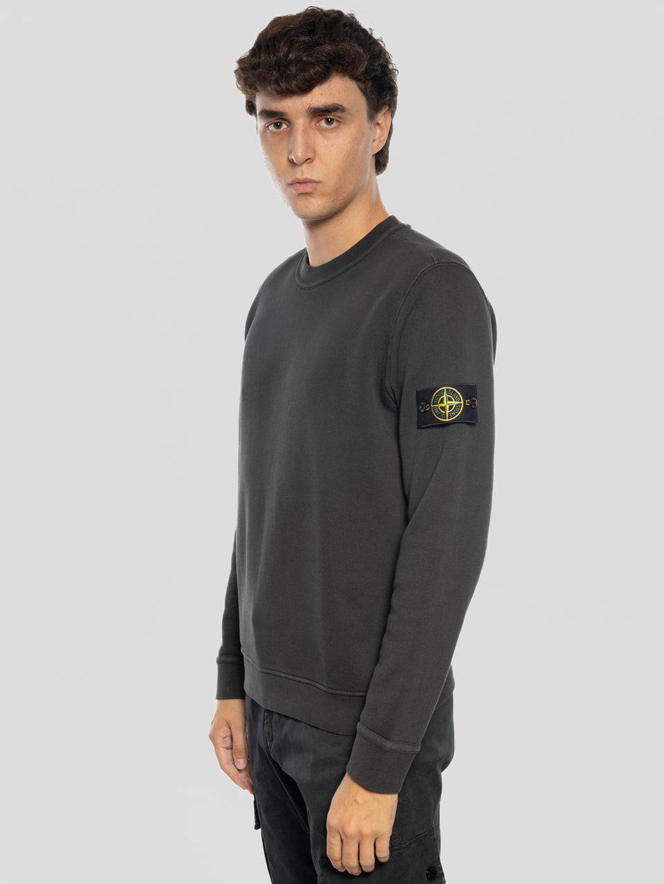 STONE ISLAND Felpa Girocollo in Cotone Diagonale Grigio Affare Del Giorno