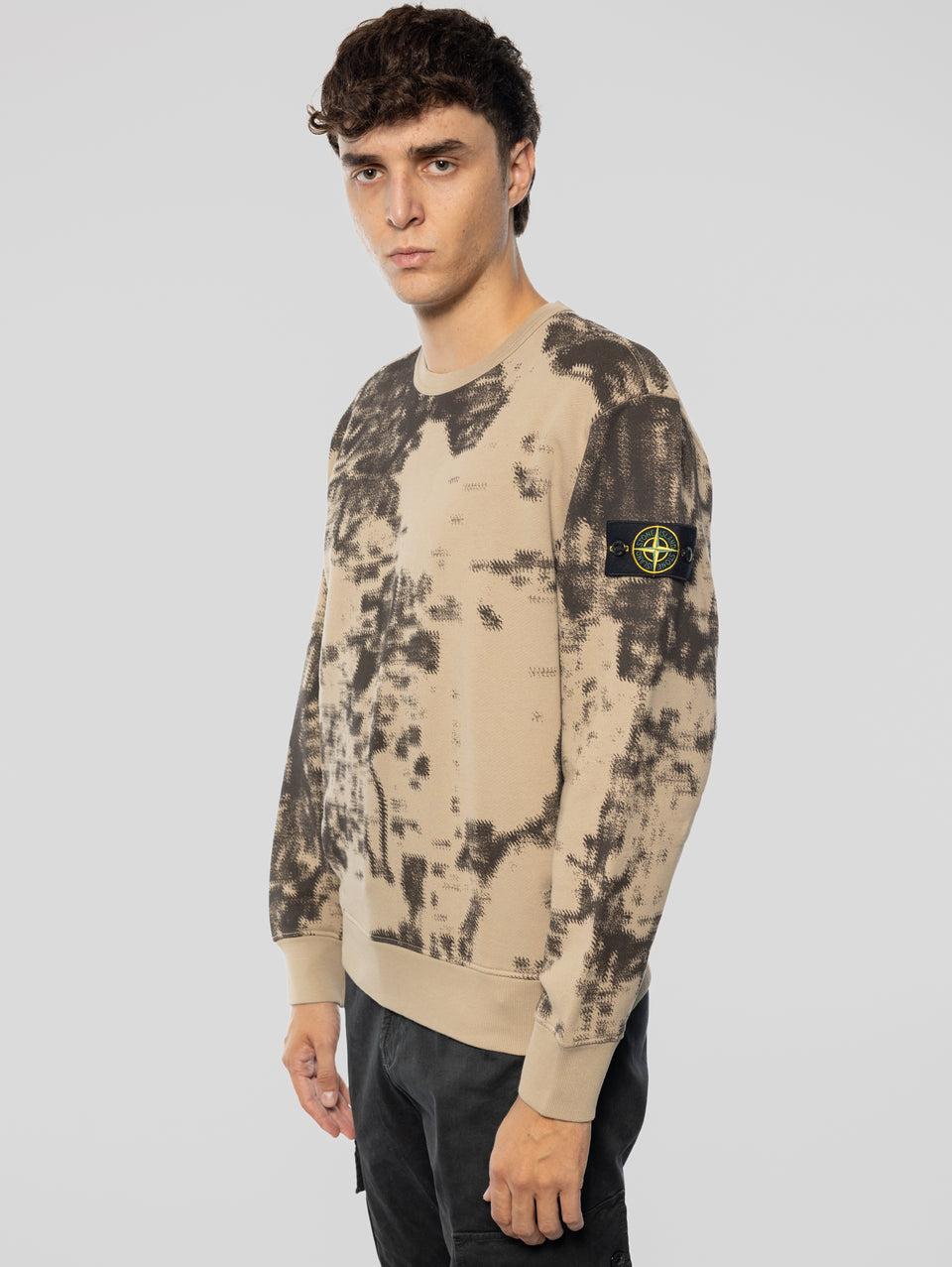 STONE ISLAND Felpa Girocollo Stampa Earth Mapping Beige Novità