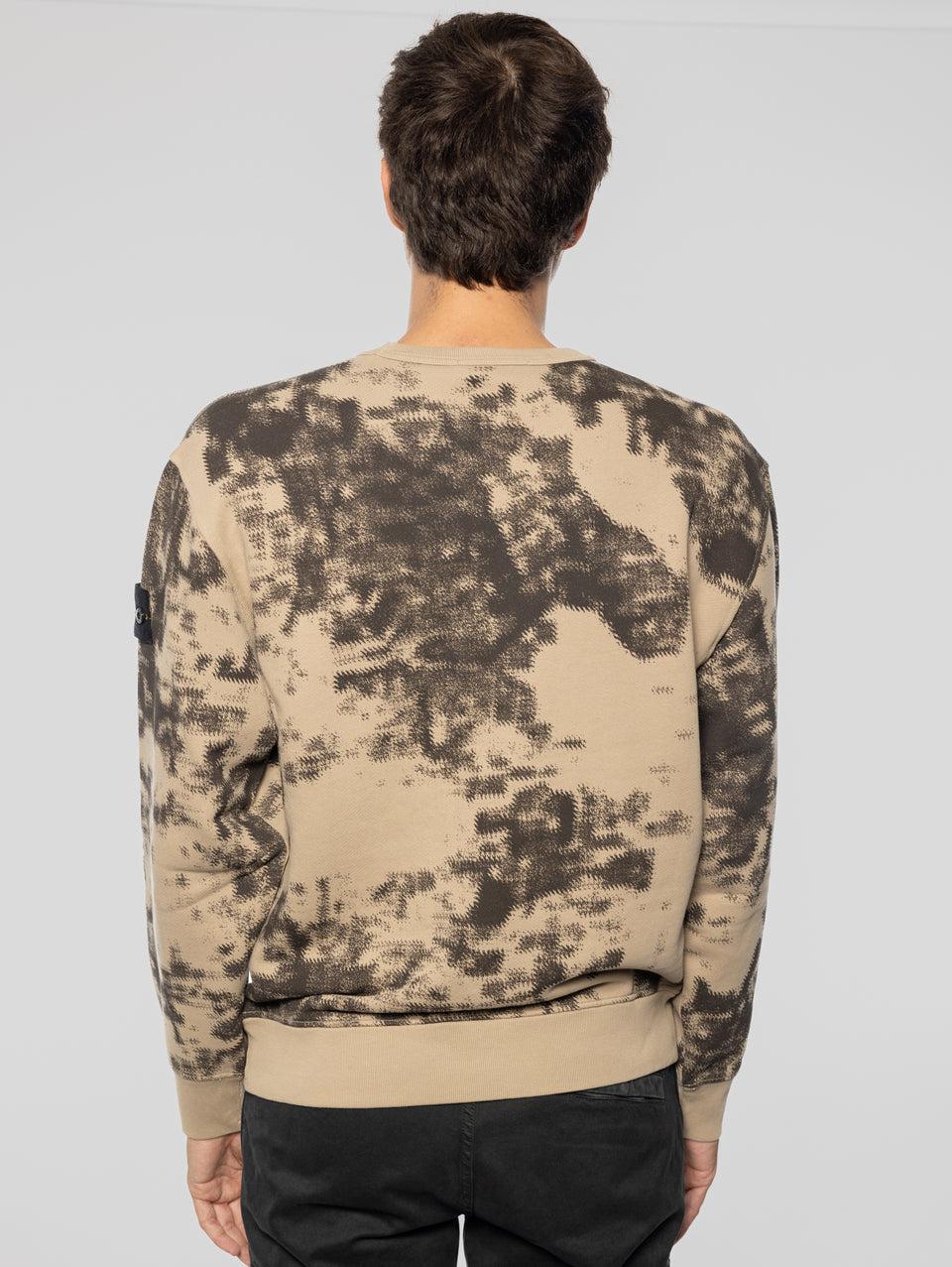 STONE ISLAND Felpa Girocollo Stampa Earth Mapping Beige Novità