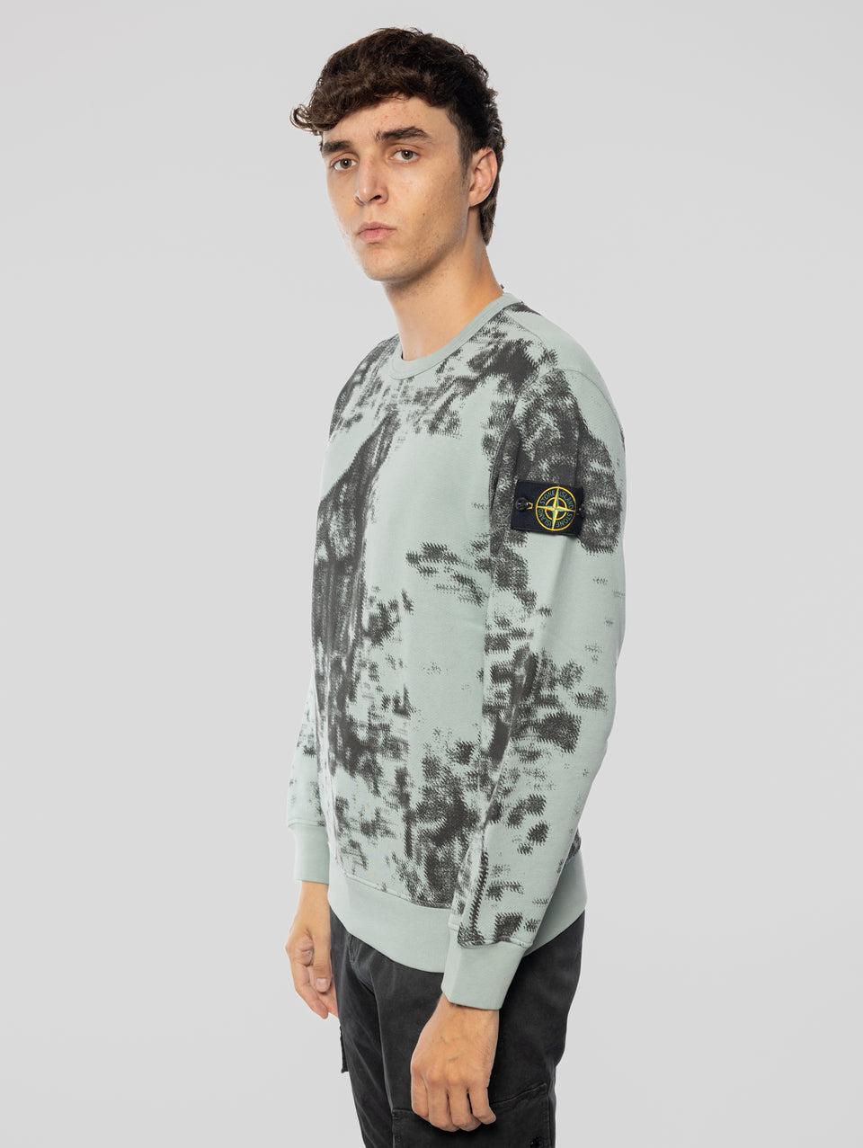 STONE ISLAND Felpa Girocollo Stampa Earth Mapping Verde/Grigio Presa