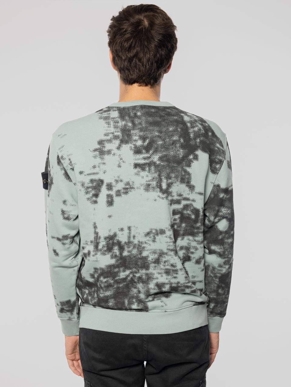 STONE ISLAND Felpa Girocollo Stampa Earth Mapping Verde/Grigio Presa