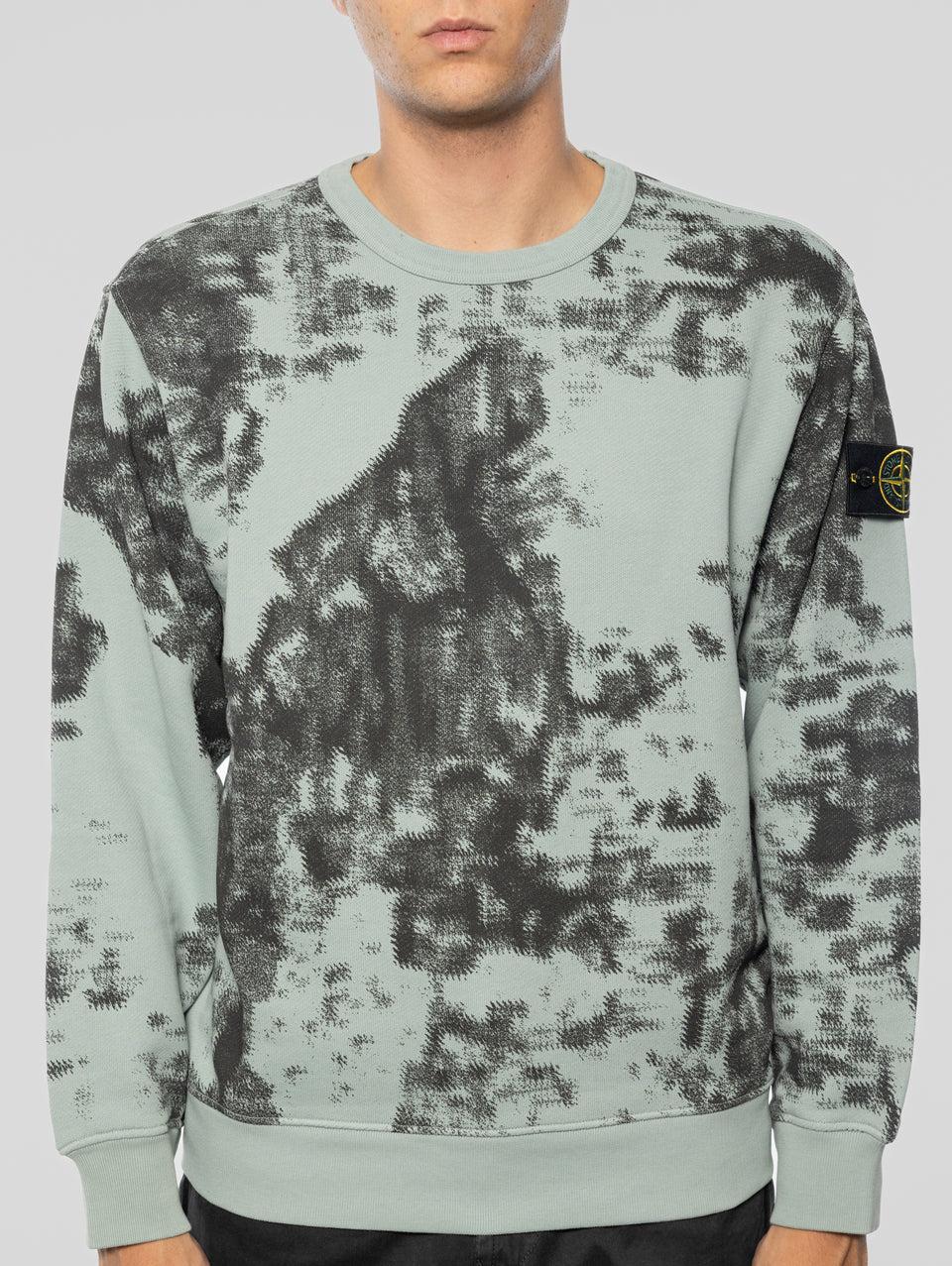 STONE ISLAND Felpa Girocollo Stampa Earth Mapping Verde/Grigio Presa