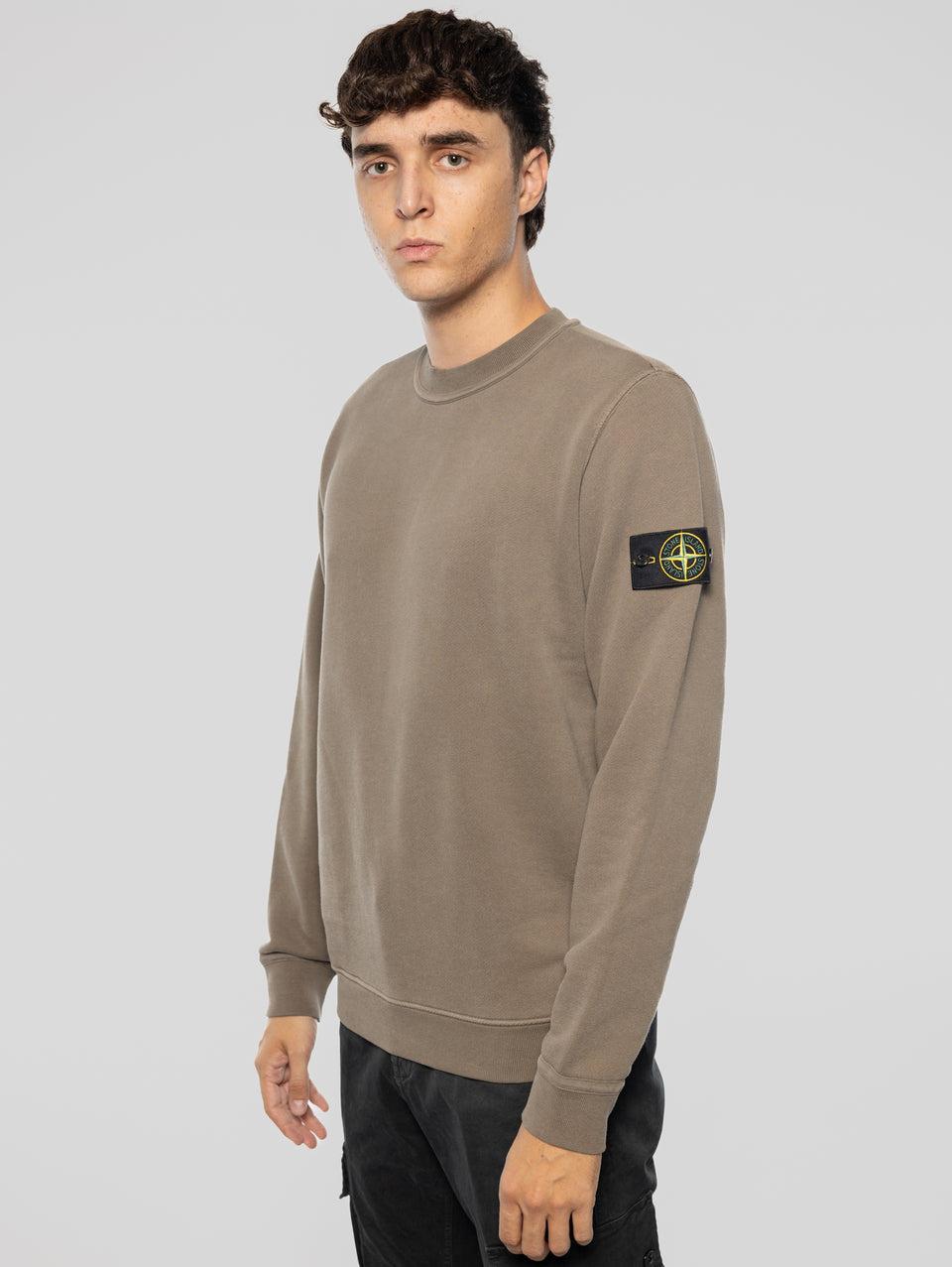 STONE ISLAND Felpa Girocollo in Cotone Diagonale Noce Sconto
