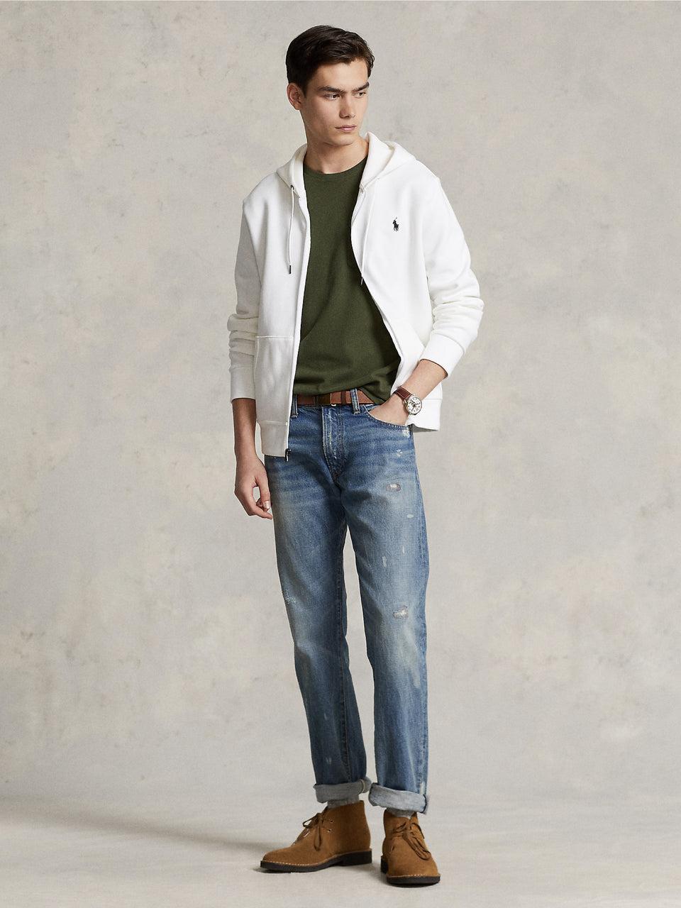 RALPH LAUREN Felpa con Cappuccio e Zip in Maglia Doppia Bianco Super sconto