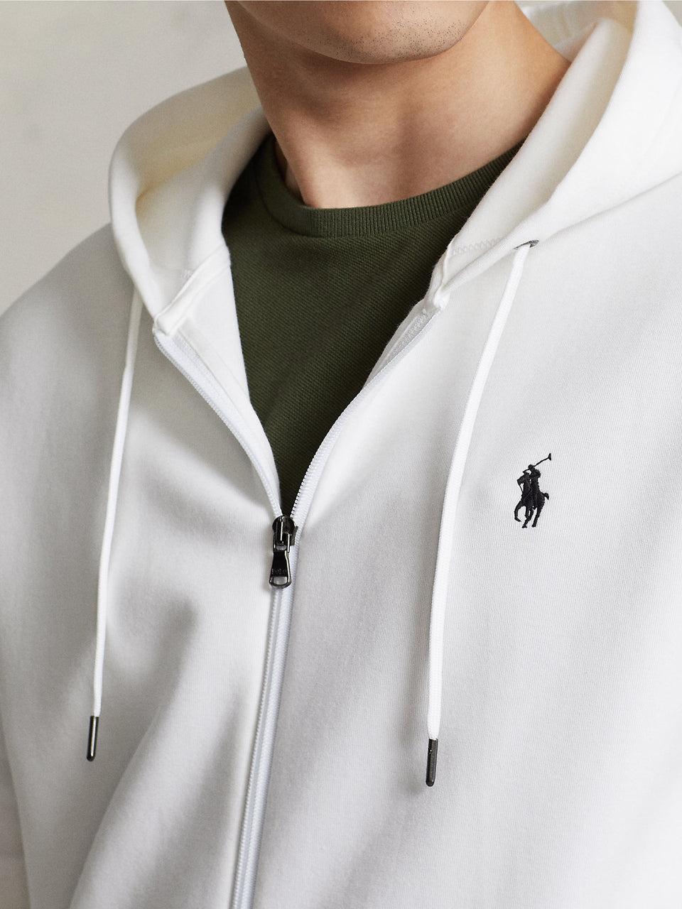 RALPH LAUREN Felpa con Cappuccio e Zip in Maglia Doppia Bianco Super sconto