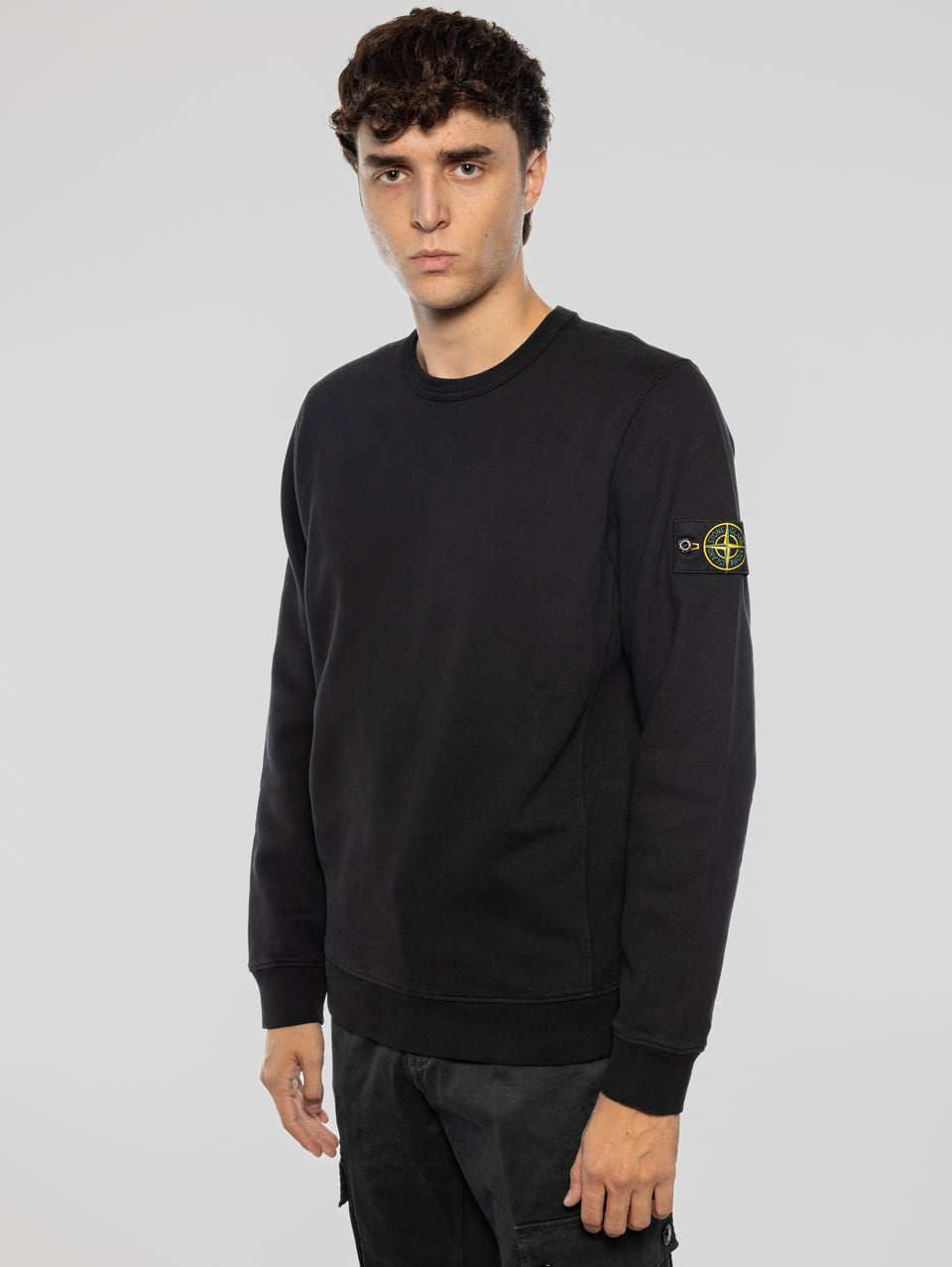 STONE ISLAND Felpa Girocollo in Cotone Nero Online