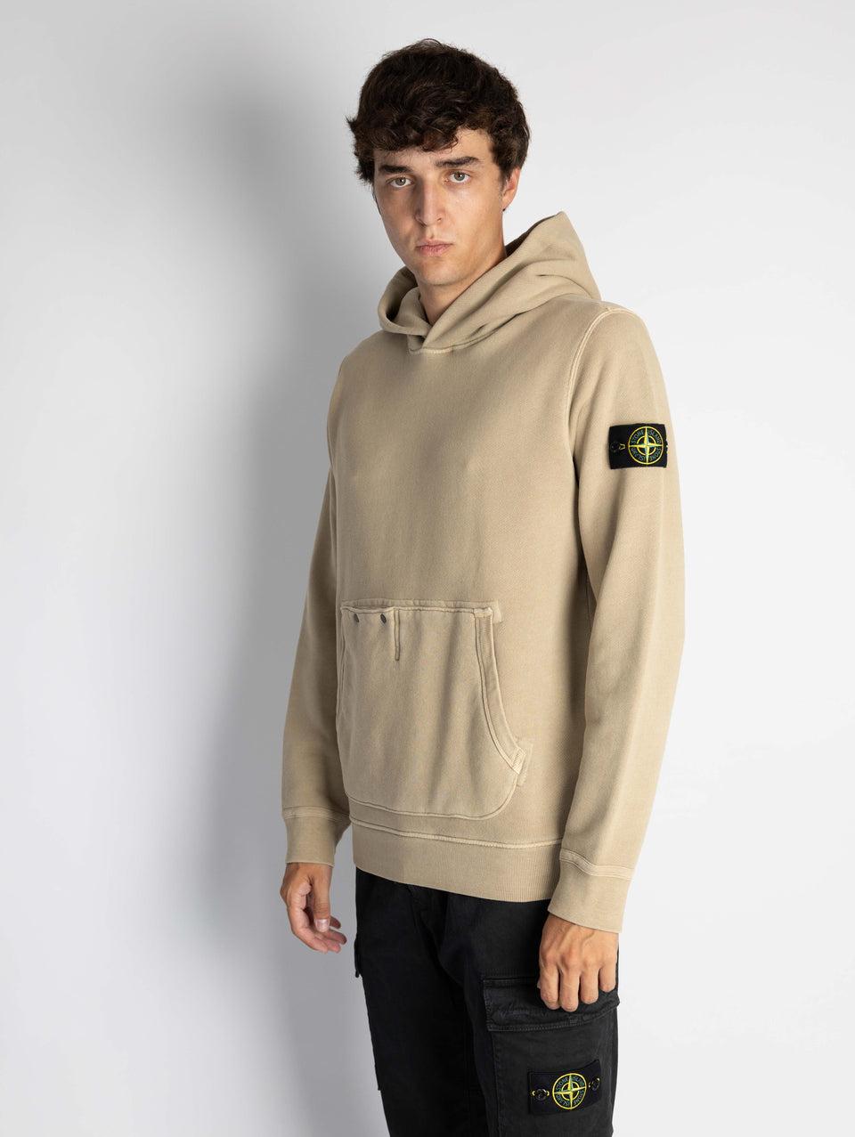 STONE ISLAND Felpa con Cappuccio e Tasca Marsupio Biscotto Outlet